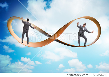 Businessman running on the endless loop Businessman running on the endless loop 97985622