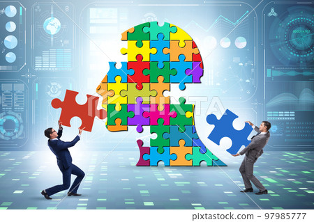 Creativity concept with head made of jigsaw pieces Creativity concept with head made of jigsaw pieces 97985777