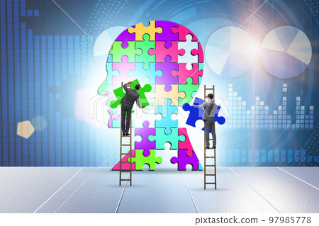 Creativity concept with head made of jigsaw pieces Creativity concept with head made of jigsaw pieces 97985778