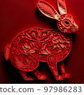 Red traditional chinese designs with rabbits 97986283