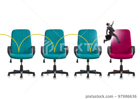 Promotion concept with office chairs and businessman Promotion concept with office chairs and businessman 97986636