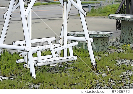 柔和風格“手工白色鞦韆”插圖圖像 97986773