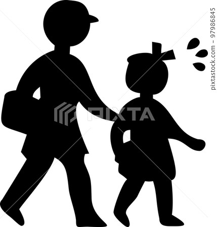Pedestrian crossing pick-up call person child elementary school toddler icon silhouette traffic sign instruction sign Pedestrian crossing pick-up call person child elementary school toddler icon silhouette traffic sign instruction sign 97986845