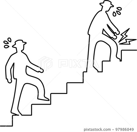 A man who climbs the stairs hard and a man who seems to have a painful knee 97986849