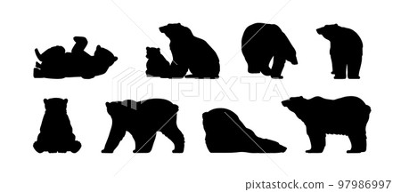 Wild bears silhouettes set cartoon vector illustration isolated on white. Wild bears silhouettes set cartoon vector illustration isolated on white. 97986997