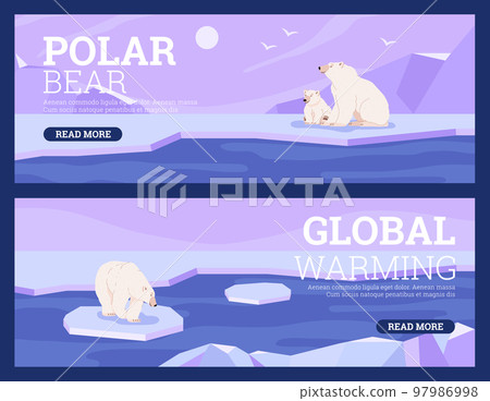 Northern nature conservation and global warming banners flat vector illustration. Northern nature conservation and global warming banners flat vector illustration. 97986998