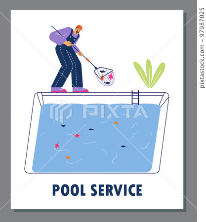 Banner or card mockup for pool maintenance and cleaning services, flat vector. Banner or card mockup for pool maintenance and cleaning services, flat vector. 97987025