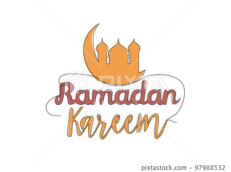 One single line drawing of Happy Eid Al Fitr Mubarak and Ramadan Kareem concept. Islamic holiday calligraphic design for print, greeting card, banner, poster. Continuous line draw design illustration One single line drawing of Happy Eid Al Fitr Mubarak and Ramadan Kareem concept. Islamic holiday calligraphic design for print, greeting card, banner, poster. Continuous line draw design illustration 97988532