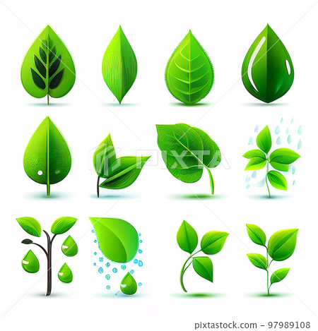 Illustration set of leafs with margins for graphic design. (created with Generative AI technology) 97989108