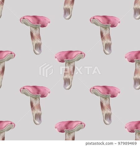 seamless pattern. Watercolor realistic white mushroom. Boletus edulis. cep, penny bun, porcino or porcini, 97989469
