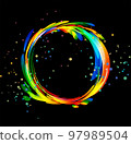 Colored circle splash on black background, vector illustration 97989504