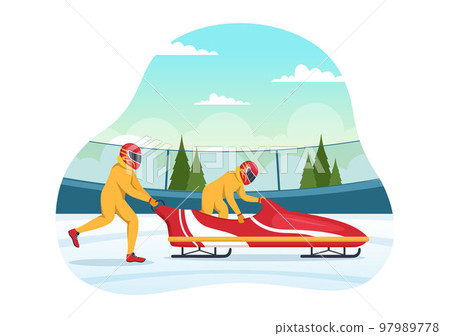 Athlete Riding Sled Bobsleigh Illustration with Snow, Ice and Bobsled Track for Competition in Winter Sport Activity Flat Cartoon Hand Drawn Templates Athlete Riding Sled Bobsleigh Illustration with Snow, Ice and Bobsled Track for Competition in Winter Sport Activity Flat Cartoon Hand Drawn Templates 97989778