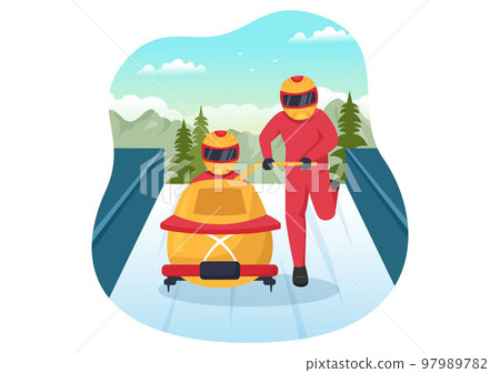 Athlete Riding Sled Bobsleigh Illustration with Snow, Ice and Bobsled Track for Competition in Winter Sport Activity Flat Cartoon Hand Drawn Templates Athlete Riding Sled Bobsleigh Illustration with Snow, Ice and Bobsled Track for Competition in Winter Sport Activity Flat Cartoon Hand Drawn Templates 97989782