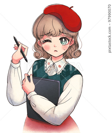 Slump, a cute digital manga artist wearing a beret 97990070
