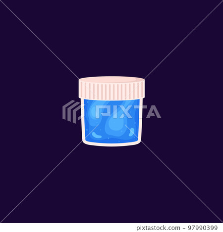 Soft and sticky blue gummy slime toy in can, flat vector illustration isolated. 97990399