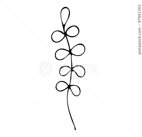 Black and White Seaweed Coloring Page, Hand drawn black and white sea doodle sketch illustration. Seaweed Coloring Book for Kids. 97991303