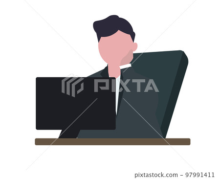 一個沒有工作動力的商人。無聊,麻煩。矢量圖 一個沒有工作動力的商人。無聊,麻煩。矢量圖 97991411