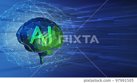 CG background with the image of AI artificial intelligence, blank space on the right side, AI logo included CG background with the image of AI artificial intelligence, blank space on the right side, AI logo included 97991505