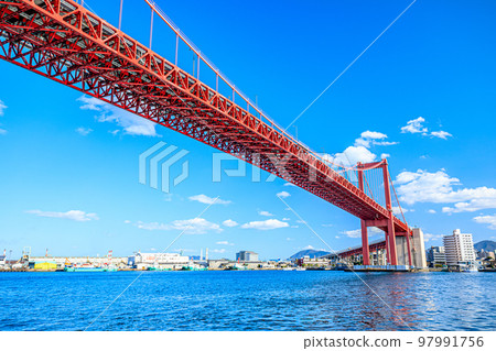Wakato Ohashi Bridge and ferry terminal in winter, Kitakyushu City, Fukuoka Prefecture 97991756
