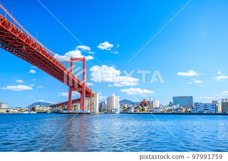 Wakato Ohashi Bridge and ferry terminal in winter, Kitakyushu City, Fukuoka Prefecture Wakato Ohashi Bridge and ferry terminal in winter, Kitakyushu City, Fukuoka Prefecture 97991759