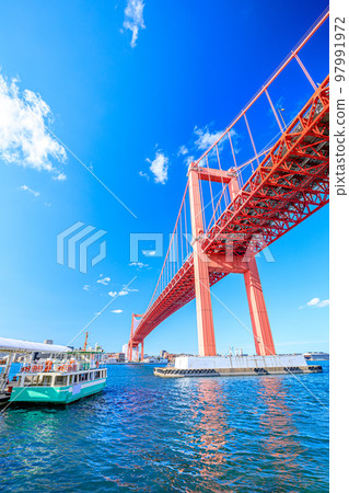 Wakato Ohashi Bridge and ferry terminal in winter, Kitakyushu City, Fukuoka Prefecture 97991972