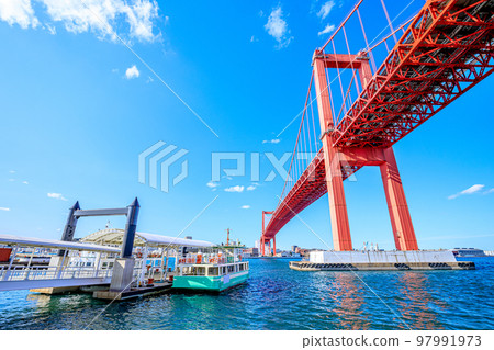 Wakato Ohashi Bridge and ferry terminal in winter, Kitakyushu City, Fukuoka Prefecture 97991973