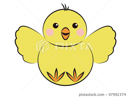 帶有主線、全身的飛行小雞的可愛插圖 97992374