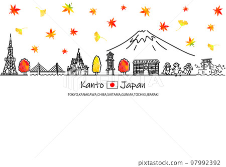 Simple line drawing illustration of the cityscape of Kanto sightseeing spots in autumn Simple line drawing illustration of the cityscape of Kanto sightseeing spots in autumn 97992392