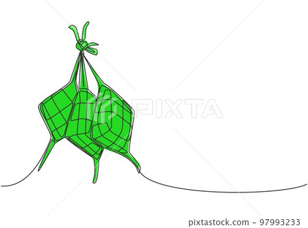 Eid Mubarak greeting card, poster and banner design. One continuous line drawing of ketupat, local rice dumpling food from Indonesia and Malaysia. Eid Al Fitr single line draw vector illustration Eid Mubarak greeting card, poster and banner design. One continuous line drawing of ketupat, local rice dumpling food from Indonesia and Malaysia. Eid Al Fitr single line draw vector illustration 97993233