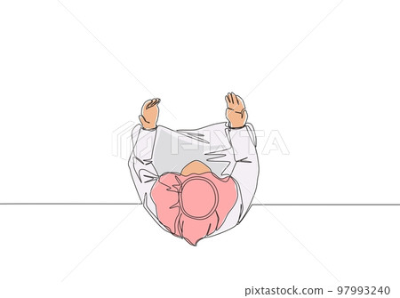 One continuous line drawing of muslim person raise and open hands praying, from top view. Islamic holy day Ramadan Kareem and Eid Mubarak pray concept single line draw design vector illustration One continuous line drawing of muslim person raise and open hands praying, from top view. Islamic holy day Ramadan Kareem and Eid Mubarak pray concept single line draw design vector illustration 97993240