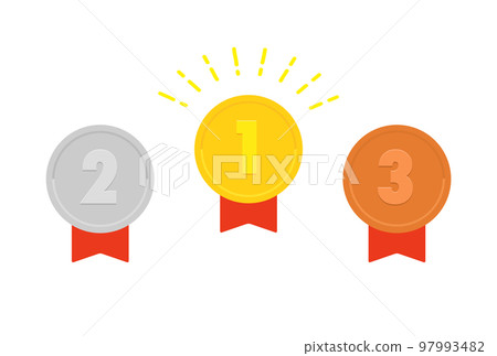 A material set for badges, medals, and medals with gold, silver, and bronze ribbons engraved with the numbers 1, 2, and 3. 97993482