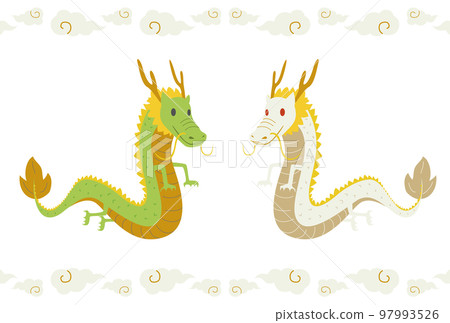 Set illustration of cute white dragon, dragon and cloud line 97993526
