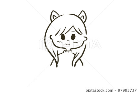 Line drawing illustration of a woman wearing a cat Line drawing illustration of a woman wearing a cat 97993737