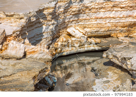 Dead Sea salt mineral formation layers, Jordan 97994183