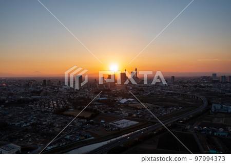 Aerial view "Saitama Prefecture" Saitama Shintoshin and sunset 97994373