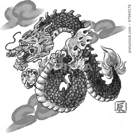 Ink painting Dragon year Dragon Tatsu Tatsu New Year's card material New Year's card 2024 illustration material 97994576