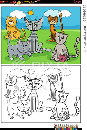 cartoon cats animal characters group coloring page cartoon cats animal characters group coloring page 97994623