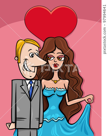 valentine card with cartoon couple in love valentine card with cartoon couple in love 97994641