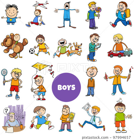 cartoon teen and elementary age boys characters set 97994657