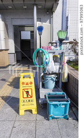 Public toilet cleaning sign 97995063