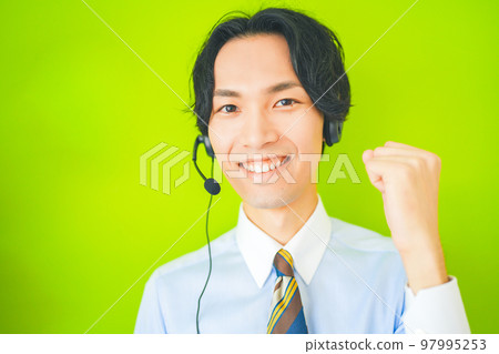 Inside salesman doing business with a headset on 97995253