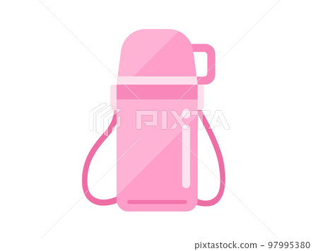 Illustration of a pink water bottle with a cup Illustration of a pink water bottle with a cup 97995380