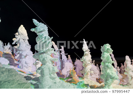 山形縣山形縣藏王的燈光霜覆蓋的樹木 97995447