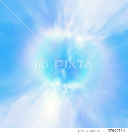 illustration of circle of clouds and rainbow in blue sky in natural environment concept 97996114