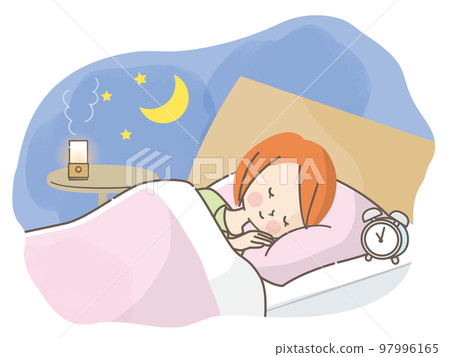 一個女人在床上睡得很香的插圖素材 97996165