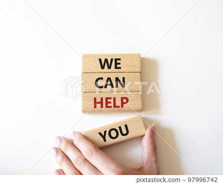 We can help you symbol. Concept words We can help you on wooden blocks. Beautiful white background. Businessman hand. Business and We can help you concept. Copy space We can help you symbol. Concept words We can help you on wooden blocks. Beautiful white background. Businessman hand. Business and We can help you concept. Copy space 97996742