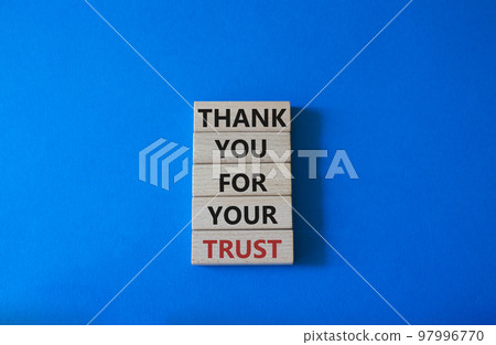 Thank you for your trust symbol. Wooden blocks with words Thank you for your trust. Beautiful blue background. Business and Thank you for your trust concept. Copy space Thank you for your trust symbol. Wooden blocks with words Thank you for your trust. Beautiful blue background. Business and Thank you for your trust concept. Copy space 97996770