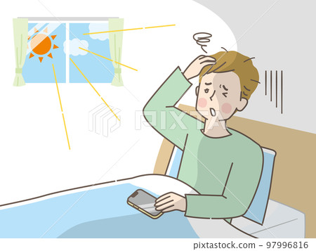 一個早上起床困難的年輕人的插圖素材 一個早上起床困難的年輕人的插圖素材 97996816