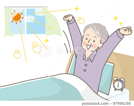 A senior man who wakes up in the morning and stretches 97998290