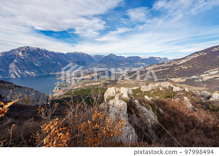 Aerial view of Lake Garda and Alps - Trentino Alto Adige Italy Aerial view of Lake Garda and Alps - Trentino Alto Adige Italy 97998494
